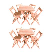 Kit 2 Conjuntos Mesa Dobrável 60x60cm com 4 Cadeiras em Madeira Maciça Cru - i9 Kit 2 Conjuntos Mesa Dobrável 60x60cm com 4 Cadeiras em Madeira Maciça Cru - i9