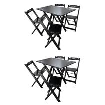 Kit 2 Conjuntos Mesa Dobrável Madeira 110x70 com 4 Cadeiras Personalizada Jack Preta - Tarimatã