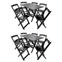 Kit 2 Conjuntos Mesa Dobrável Madeira 110x70 com 6 Cadeiras Personalizada Hei Preta - Tarimatã