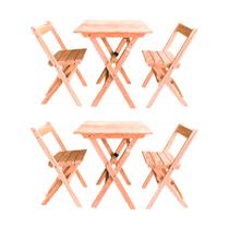 Kit 2 Conjuntos Mesa Dobrável para Bar e Restaurante 60x60cm com 2 Cadeiras em Madeira Maciça - Cru