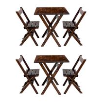 Kit 2 Conjuntos Mesa Dobrável para Bar e Restaurante 60x60cm com 2 Cadeiras em Madeira Maciça Imbuia - i9