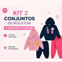 Kit 2 Conjuntos Moletom Zíper Menina Infantil Confortável
