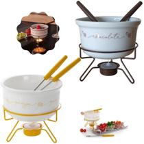 Kit 2 Conjuntos para Fondue, Chocolate e Queijo em Porcelana Forma