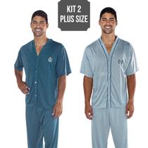 Kit 2 Conjuntos Pijama Adulto Masculino Plus Size Meia Manga Longo