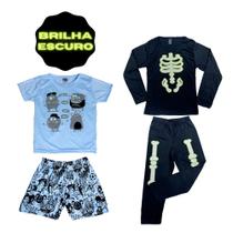 kit 2 Conjuntos Pijama Infantil/Juvenil Masculino Roupas de Menino Roupas que Brilha no Escuro