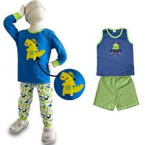 Kit 2 Conjuntos Pijama Infantil para Meninos ou Meninas 1 Inverno Meia Estação e 1 Verão, Malha Macia Algodão Kit 2 Conjuntos Pijama Infantil para Meninos ou Meninas 1 Inverno Meia Estação e 1 Verão, Malha Macia Algodão