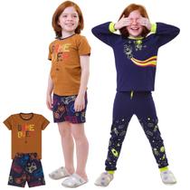 Kit 2 Conjuntos Pijama Infantil para Meninos ou Meninas 1 Inverno Meia Estação e 1 Verão, Malha Macia Algodão