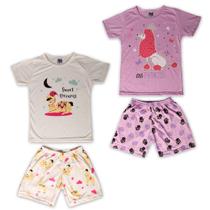 Kit 2 Conjuntos Pijama Menina Shorts e Manga curta Estampas Brilha no escuro Criança Bebê