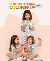 Kit 2 conjuntos Pijamas de Colorir Infantil Lavável com Canetinhas Pijama de Pintar Criativo e Divertido para Meninas