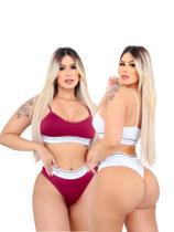 Kit 2 conjuntos pitbull calcinha + top vinho e branco