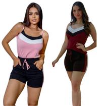 kit 2 conjuntos short com blusa regata feminino