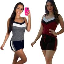 kit 2 conjuntos short com blusa regata feminino