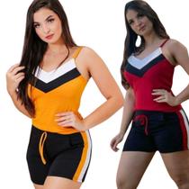 kit 2 conjuntos short com blusa regata feminino