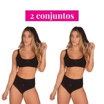 Kit 2 Conjuntos (Sutiã Amamentação +Calcinha Cós Alto Pós Parto) Sutian Algodão Reforçado Sustentação Calsinha Cintura Alta Soutien sem Bojo Amamentar