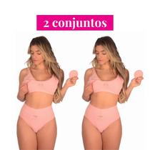 Kit 2 Conjuntos (Sutiã Amamentação +Calcinha Cós Alto Pós Parto) Sutian Algodão Reforçado Sustentação Calsinha Cintura Alta Soutien sem Bojo Amamentar