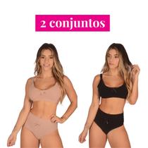 Kit 2 Conjuntos (Sutiã Amamentação +Calcinha Cós Alto Pós Parto) Sutian Algodão Reforçado Sustentação Calsinha Cintura Alta Soutien sem Bojo Amamentar