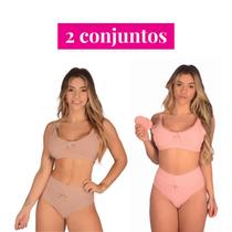 Kit 2 Conjuntos (Sutiã Amamentação +Calcinha Cós Alto Pós Parto) Sutian Algodão Reforçado Sustentação Calsinha Cintura Alta Soutien sem Bojo Amamentar