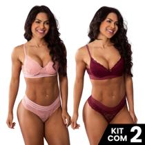 Kit 2 Conjuntos Sutiã Bojo e Calcinha Renda Com Elástico na Cintura