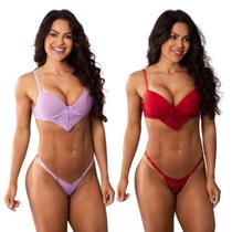 Kit 2 Conjuntos Sutiã e Calcinha Fio Canelado com Bojo Luxuoso Feminino Confortável e Elegante Kit 2 Conjuntos Sutiã e Calcinha Fio Canelado com Bojo Luxuoso Feminino Confortável e Elegante