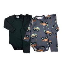 Kit 2 Conjuntos Térmicos Bebê Body e Calça Liso e Estampado - P