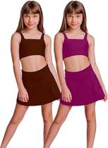 Kit 2 Conjuntos Top e Saia Roupa Ginástica Infantil Menina Para Esportes Treino Feminina Fitness