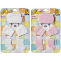 Kit 2 Conjuntos Touca Luva e Meia Bebê Recém-Nascido Enxoval Menina