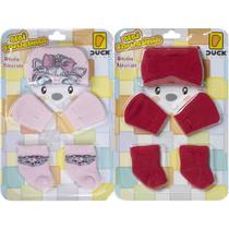 Kit 2 Conjuntos Touca Luva e Meia Bebê Recém-Nascido Enxoval Menina