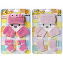 Kit 2 Conjuntos Touca Luva e Meia Bebê Recém-Nascido Enxoval Menina