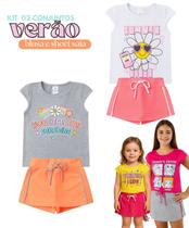 Kit 2 Conjuntos Verão Blusa Shorts Saia Juvenil Menina