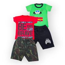 Kit 2 Conjutos Verão Dino Carros Camiseta e Shorts Verão Menino 1 A 8