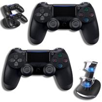 Kit 2 Controle Compativel Para Ps 4 Sem fio Cor Preto Base Carregamento Duplo