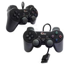 Kit 2 Controle Joystick Game Ps1 Ps2 Play 2 Com Fio Vibração - Feir