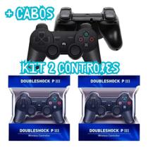Kit 2 Controle Joystick Ps3 Black + Cabo Carregador