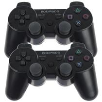 Kit 2 Controle Joystick Sem Fio Wireless Analógico Double Shock Preto para Vídeo Game Ps3