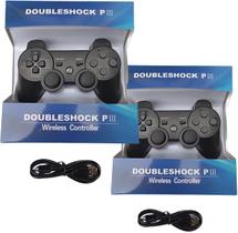 Kit 2 Controles Compativel com P3 e PC Sem Fio Bluetooth Wireless Manete Vibração Dupla Joystick com Cabo Carregador