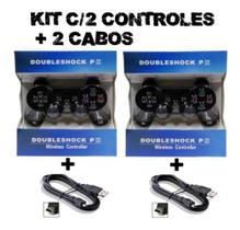 Kit 2 Controles Compatível Ps3 Playstation 3 Wirelless Sem Fio+2 Cabos - doubleshock ps3