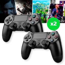 Kit 2 Controles Joystick Manete Compativel Ps4 Smart Tv PC Wireless Sem Fio Bluetooth Recarregavel Usb