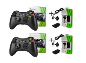 Kit 2 Controles Joystick Manete Compatível Xbox 360 + 2 baterias Recarregáveis Slim Pc Sem Fio Wireless Bluetooth