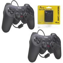 Kit 2 Controles Joystick Manete ps2 ps1 Plug And Play dualshock Com Memory Card 16gb