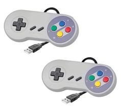 Kit 2 Controles Joystick USB P/ PC Estilo Super Nintendo S/ logo Botões Coloridos - SNES - OEM