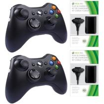 Kit 2 Controles Manete Joystick Xbox 360 Sem Fio Wireless + 2 Baterias Recarregáveis com Cabo Carregador Usb