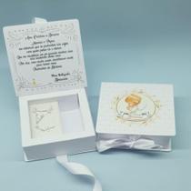 Kit 2 Convites Padrinhos Batismo Personalizado com mini Terço, Neutra com fita Branca Kit 2 Convites Padrinhos Batismo Personalizado com mini Terço, Neutra com fita Branca