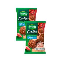 Kit 2 Cookies Integrais Vitao Morango com Cobertura Chocolate Zero Açúcares 80g