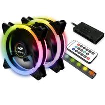 Kit 2 Cooler Fan LED RGB Controladora com Controle Remoto e Fita LED 30cm C3tech para Gabinete Gamer