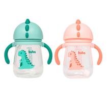 Kit 2 copinho para bebe infantil crianças água suco transição treinamento canudo e válvula 240 ml dino buba