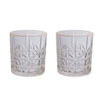 Kit 2 Copo Baixo Whisky Drink Clarice 350ml Borda Dourada