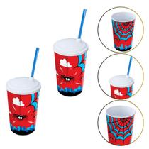 Kit 2 Copo de Plástico 550 ML Herói Homem Aranha Com Canudo Kit 2 Copo de Plástico 550 ML Herói Homem Aranha Com Canudo