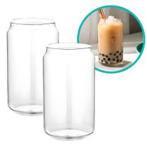 Kit 2 Copo Frezz De Vidro Alto Formato Lata Gourmet 420ml