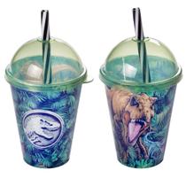 Kit 2 Copo Infantil Jurassic World Dinossauro Tampa e Canudo