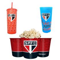 Kit 2 Copos 500Ml Canudo Tampa + Balde Pipoca Plástico Kit 2 Copos 500Ml Canudo Tampa + Balde Pipoca Plástico